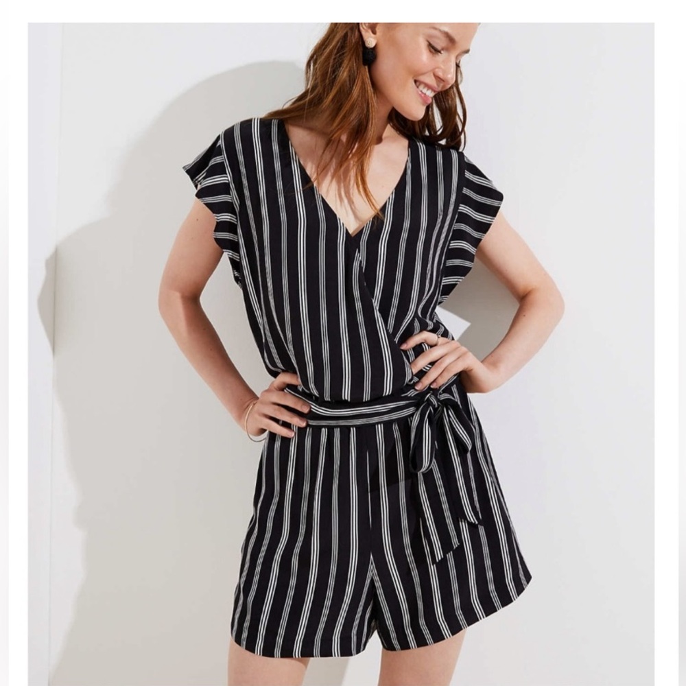 LOFT Black and White Striped Romper